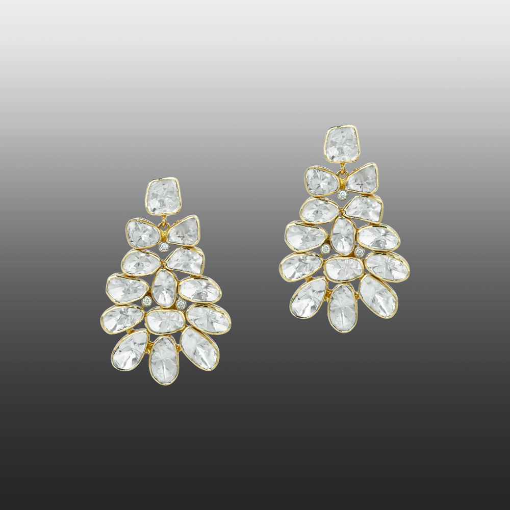 Polki Floral Cascade Earrings with Unshaped Accents